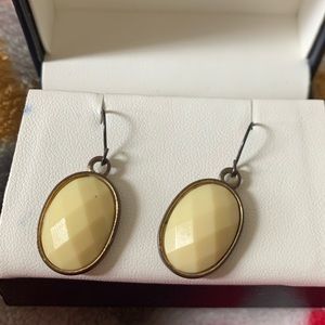 Cream Faceted Beads & Gold Tone Dangling Earrings